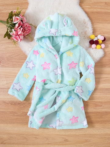 Bata para Niños Unisex - Azul Lago con Capucha y Estampado de Estrellas