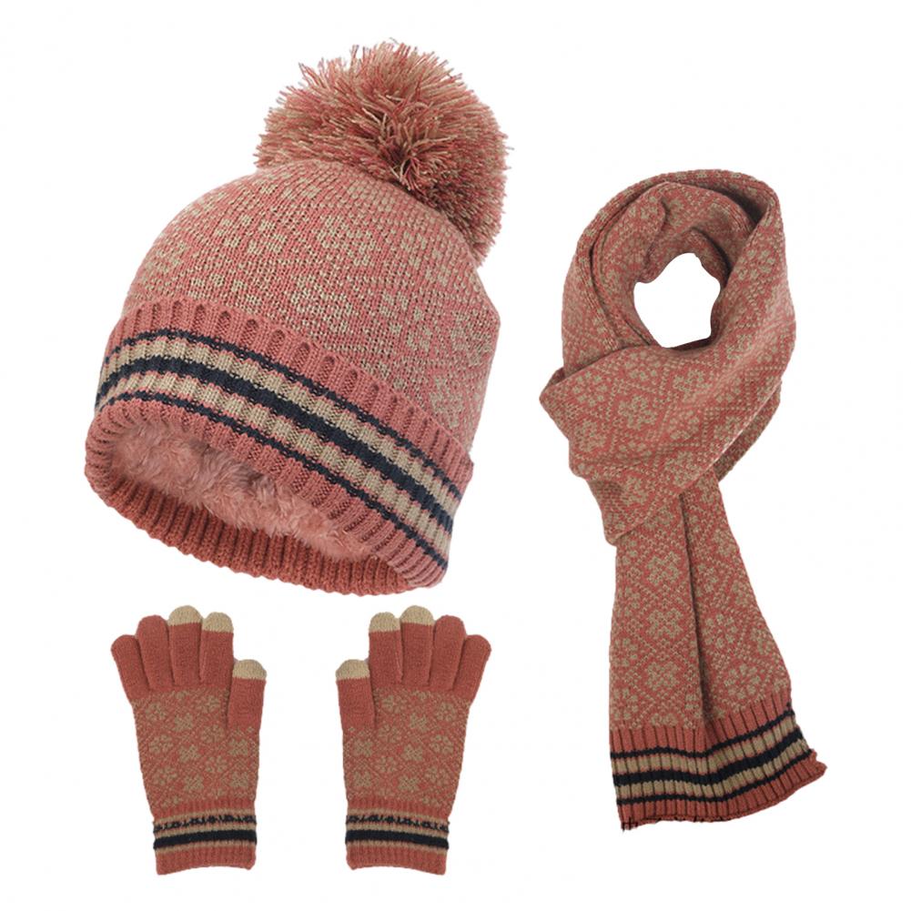 Set Invernale Unisex da 3 Pezzi - Berretto con Pom-Pom, Sciarpa e Guanti con Motivo Geometrico