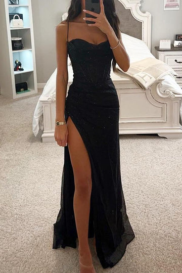 Elegante Abito Lungo con Paillettes e Spacco Alto per Donna