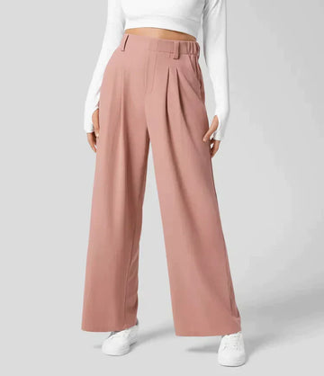 Pantalones de trabajo para mujer a medida de pierna ancha - con pliegues frontales
