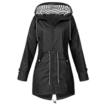 Giacca Impermeabile Lunga Donna - Cappuccio Righe Regolabile