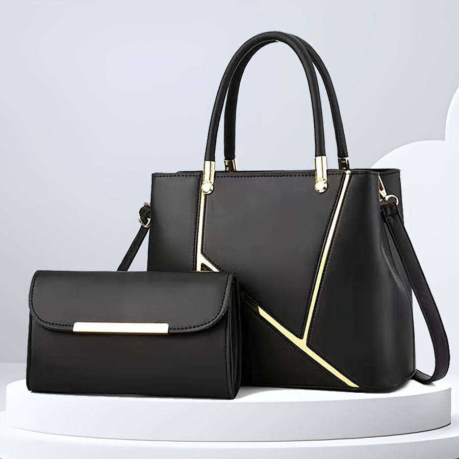 Set di Borse da Donna a 2 Pezzi - Borsa con Manico Superiore, Design Geometrico e Pochette Abbinata