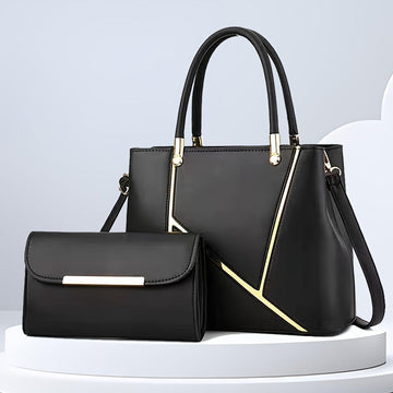 Set di Borse da Donna a 2 Pezzi - Borsa con Manico Superiore, Design Geometrico e Pochette Abbinata
