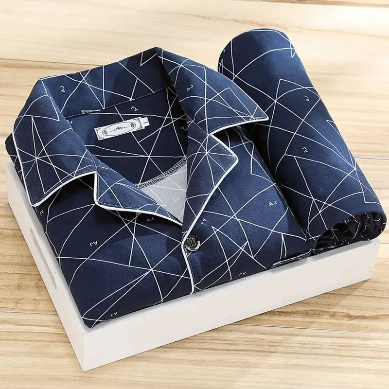 Conjunto de Pijama de Dos Piezas de Hombre - Frente Abotonado y Cintura con Cordón