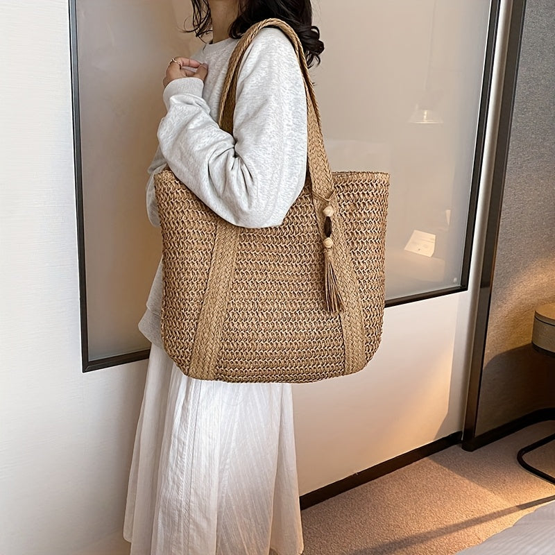 Tote Bag da Spiaggia Intrecciata da Donna - Elegante Borsa a Spalla Estiva