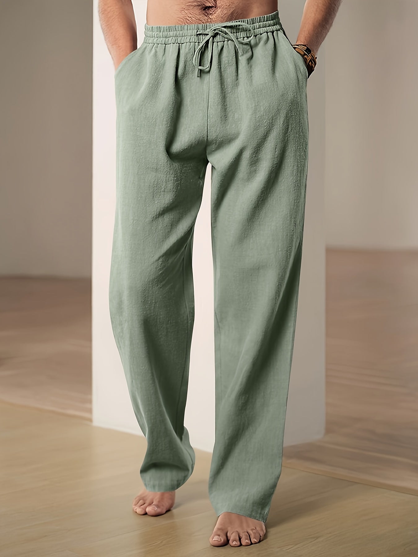 Pantaloni da Uomo in Lino a Vestibilità Comoda con Coulisse