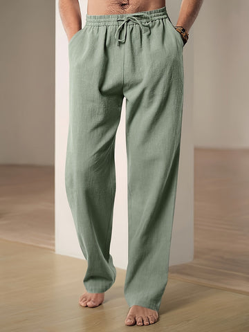 Pantaloni da Uomo in Lino a Vestibilità Comoda con Coulisse