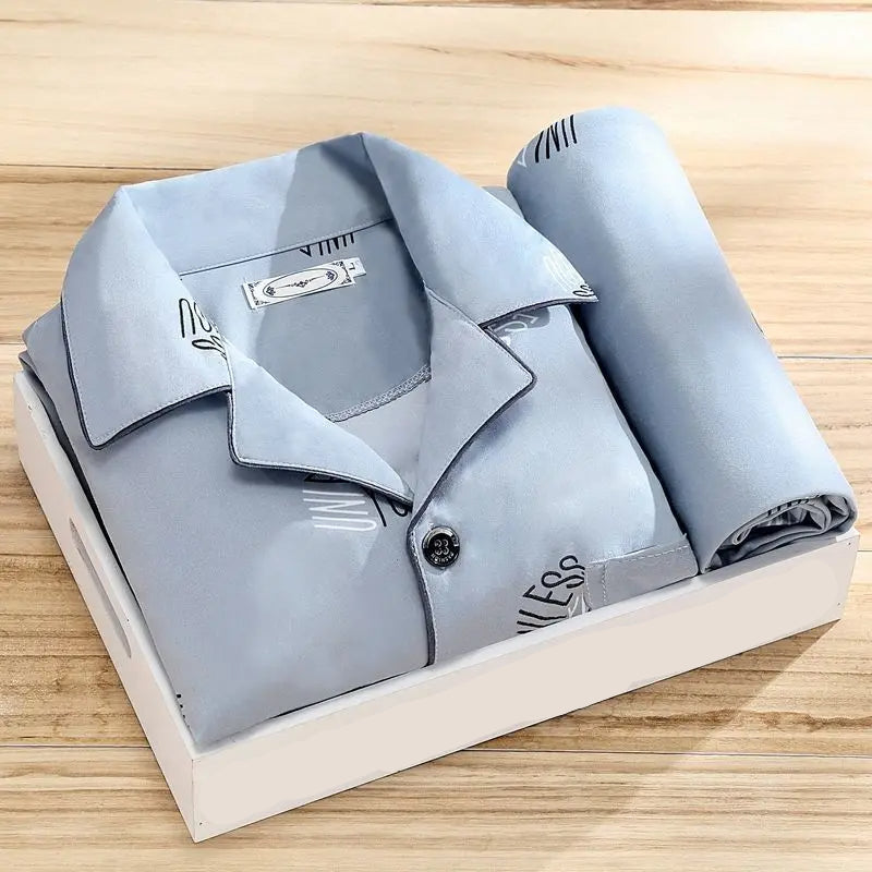 Conjunto de Pijama de Dos Piezas de Hombre - Frente Abotonado y Cintura con Cordón