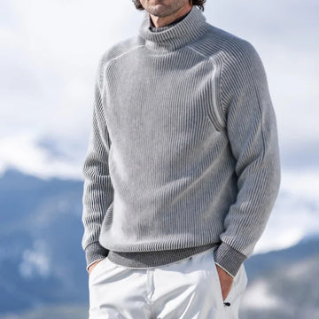 Maglione da Uomo a Collo Alto in Maglia a Costine - Stile Pullover