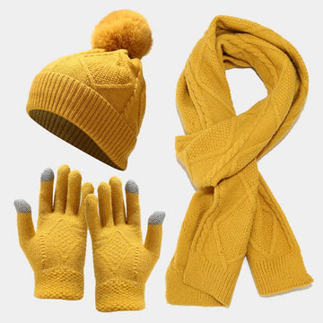 Conjunto Invernal para Mujer - Gorro con Pom Pom, Bufanda y Guantes Táctiles