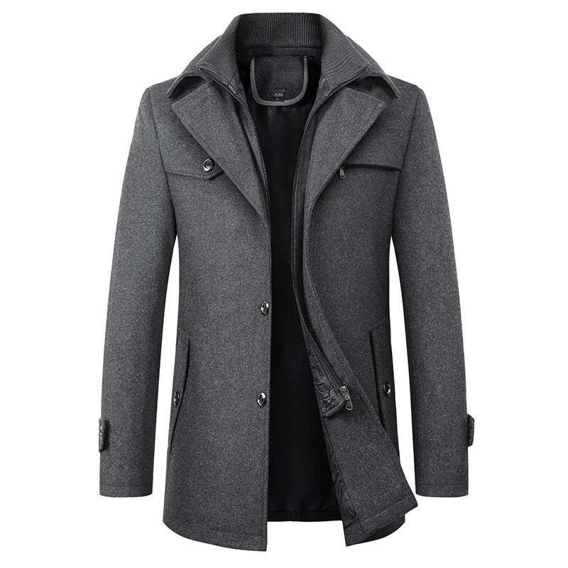 Cappotto da Uomo – Collo con Revers e Chiusura a Zip Interna