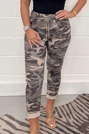 Pantaloni Stampa Leopardata Donna Elegante - Anche Stile Mimetico
