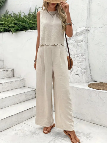 Donna Completo Due Pezzi Lino - Senza Maniche Elegante