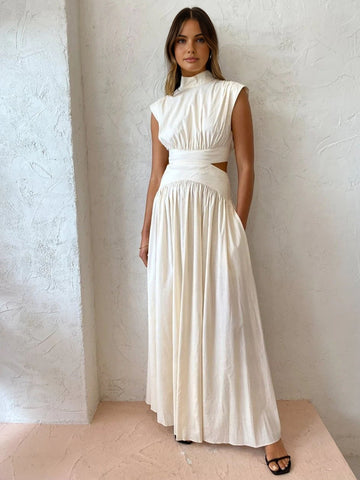 Abito Lungo Donna Collo Alto Cut Out - Stile Elegante da Sera Festa
