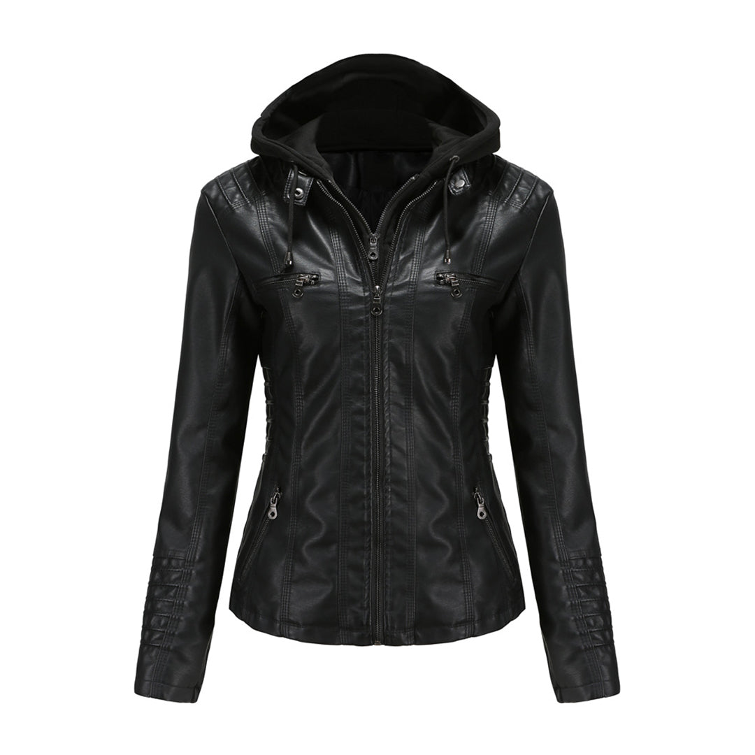Chaqueta de piel para mujer con capucha - Ajuste slim