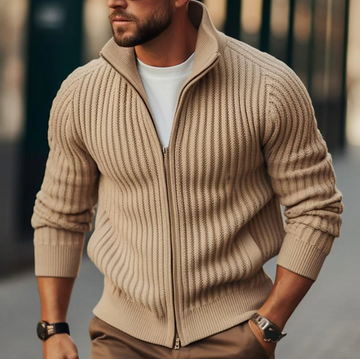 Cardigan da uomo in maglia con collo alto - Elegante design a coste