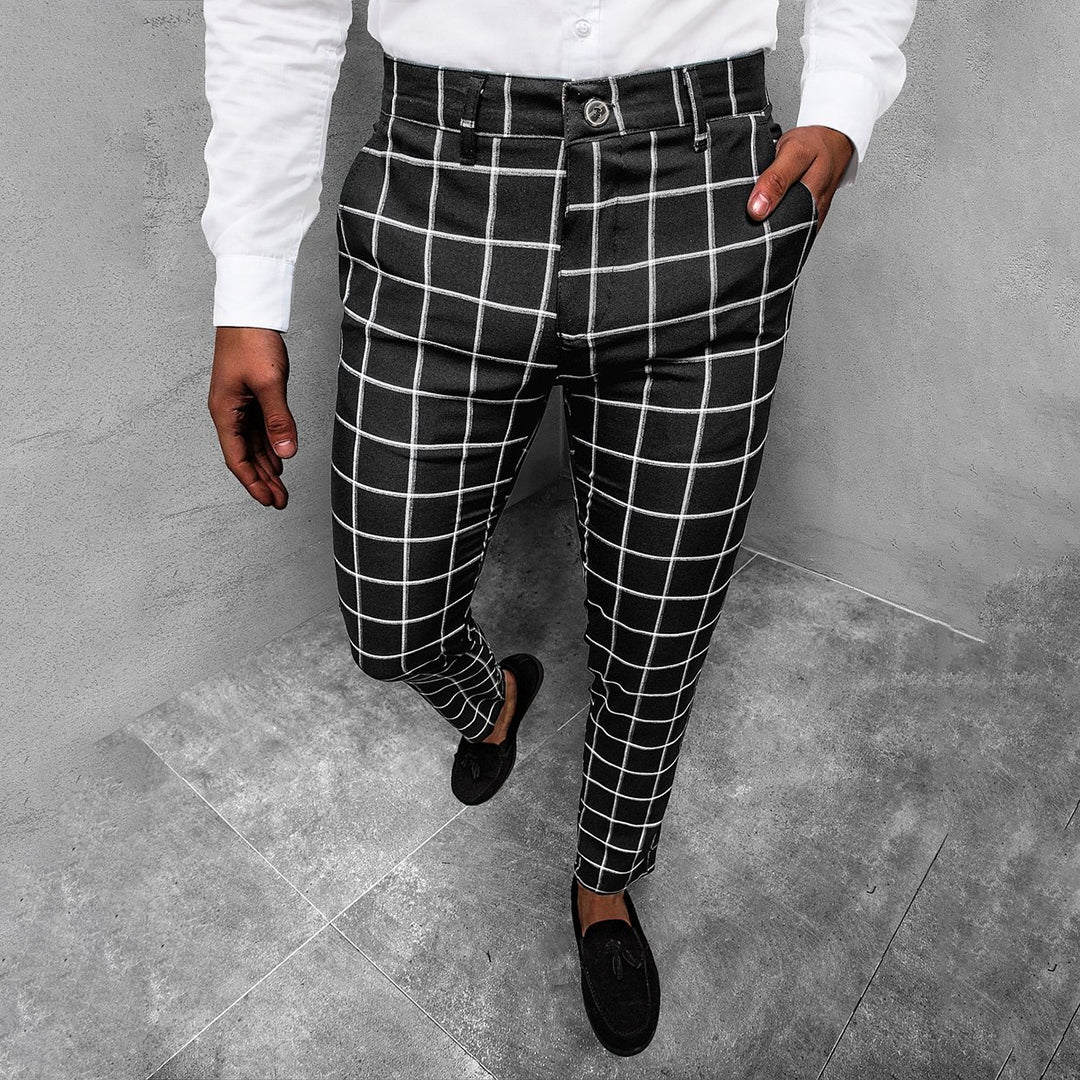 Pantalones de trabajo para hombre a cuadros slim fit - longitud al tobillo