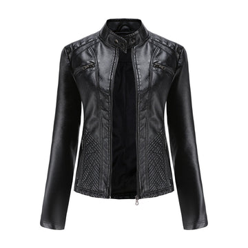 Chaqueta de piel para mujer - Cuello alto y detalles acanalados