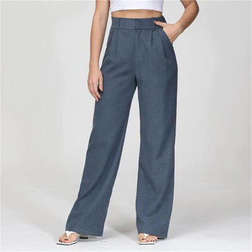 Pantalones de trabajo para mujer de talle alto y pierna ancha - con pliegues frontales
