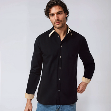 Camicia a Maniche Lunghe da Uomo - Con Colletto e Polsini a Contrasto
