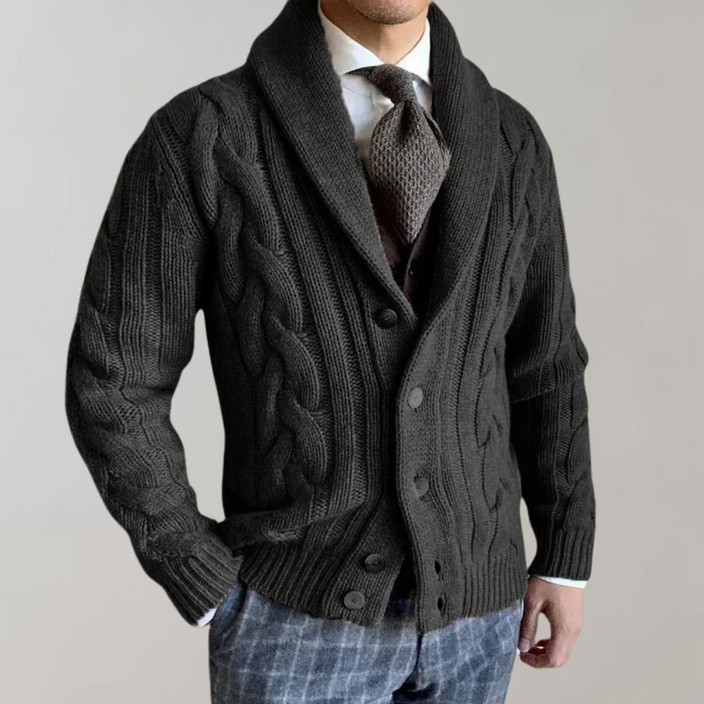 Cardigan Uomo a Maglia a Cavi con Collo a Sciarpa - Robusto ed Elegante
