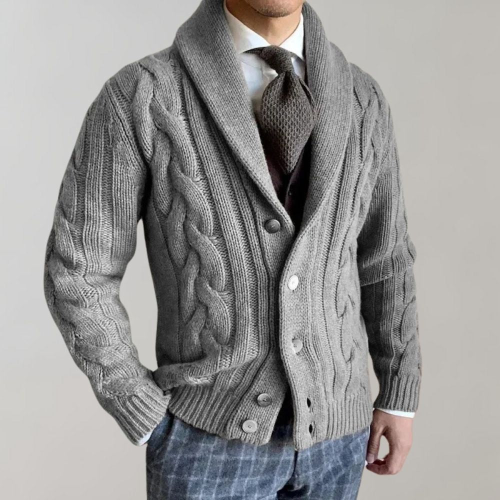 Cardigan Uomo a Maglia a Cavi con Collo a Sciarpa - Robusto ed Elegante