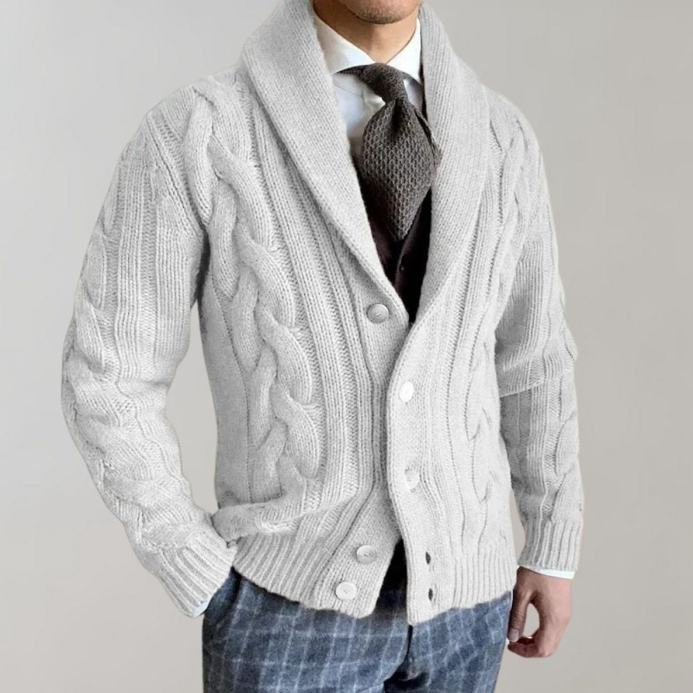 Cardigan Uomo a Maglia a Cavi con Collo a Sciarpa - Robusto ed Elegante