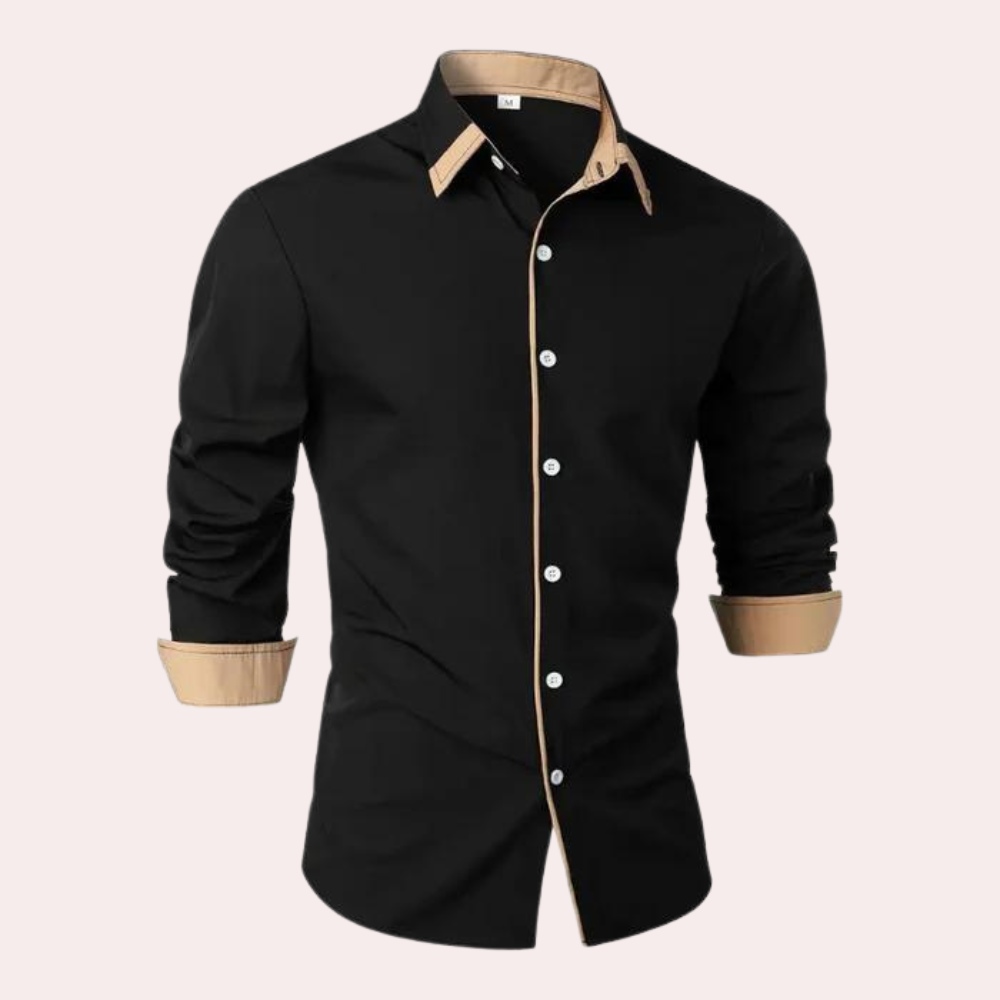 Camisa de Hombre con Botones - con Cuello y Puños a Bloques de Color