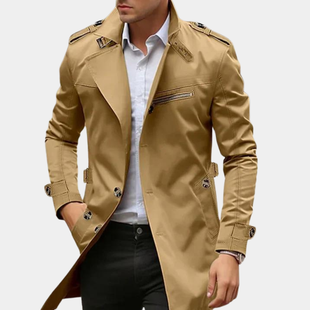 Trench Uomo Elegante Slim Fit - Dettaglio Fodera A Quadri