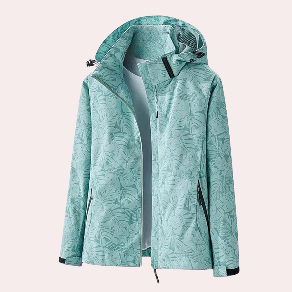 Giacca Antivento da Donna con Cappuccio - Design con Stampa a Foglie