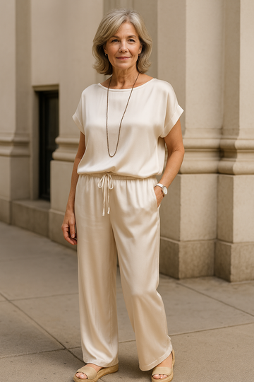 Completo Moderno con Top a Vestibilità Rilassata e Pantaloni per Donna