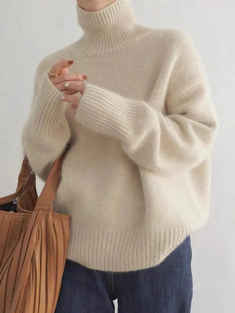 Maglione da Donna a Collo Alto Oversize - Stile a Maglia Grossa