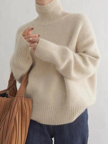 Maglione da Donna a Collo Alto Oversize - Stile a Maglia Grossa
