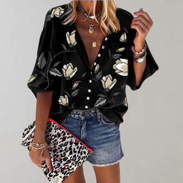 Blusa con Stampa Floreale e Vestibilità Leggermente Morbida per Donna