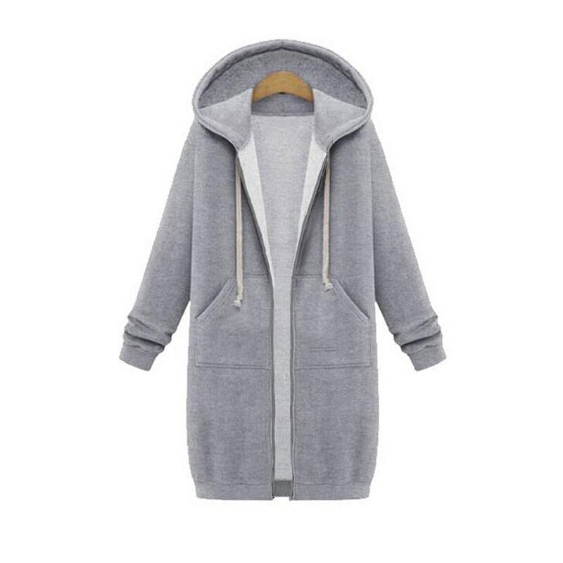 Felpa Lunga Donna con Cappuccio e Cerniera - Casual Zip Oversize