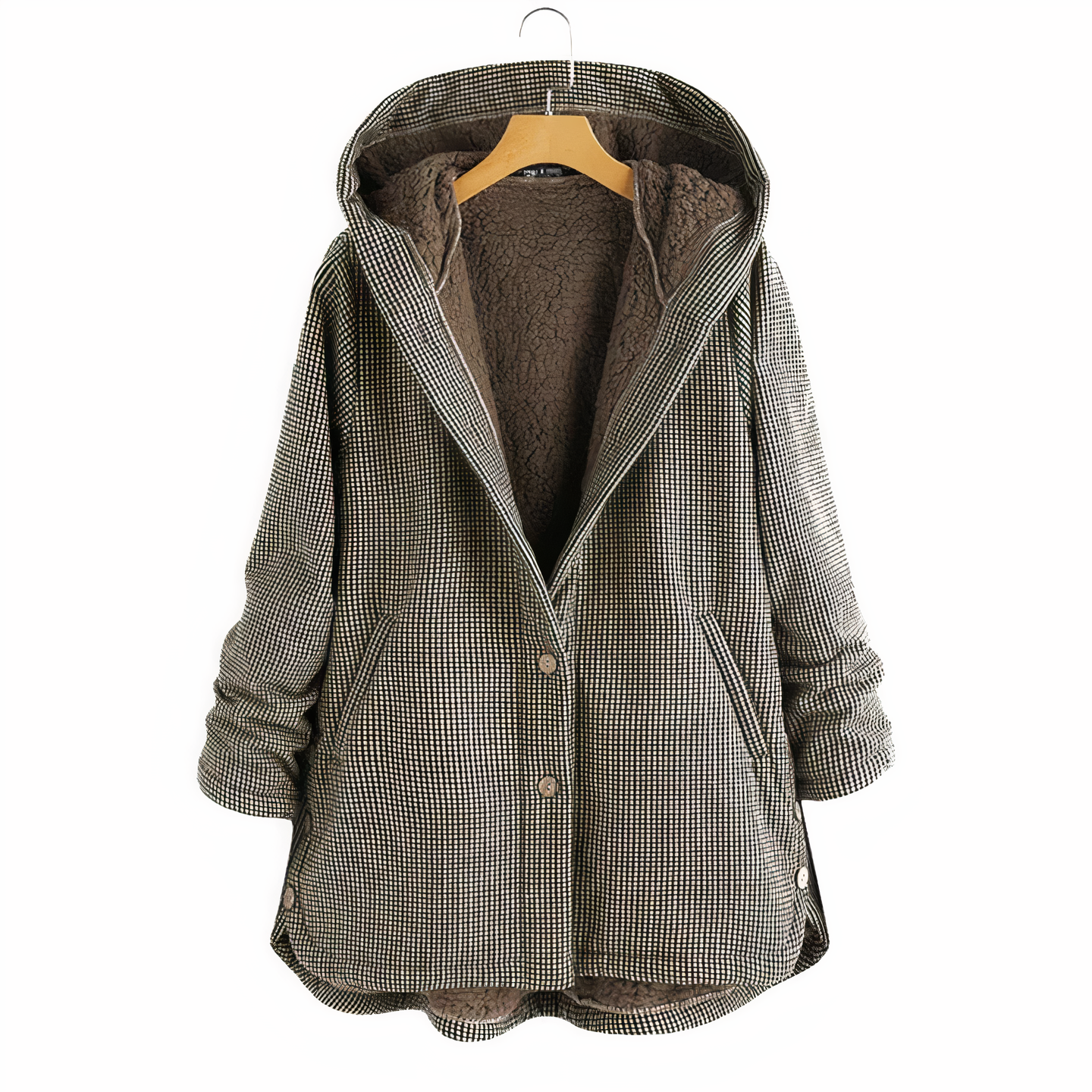 Chaqueta con Capucha para Mujer - Con Motivo a Cuadros y Cierre de Botones