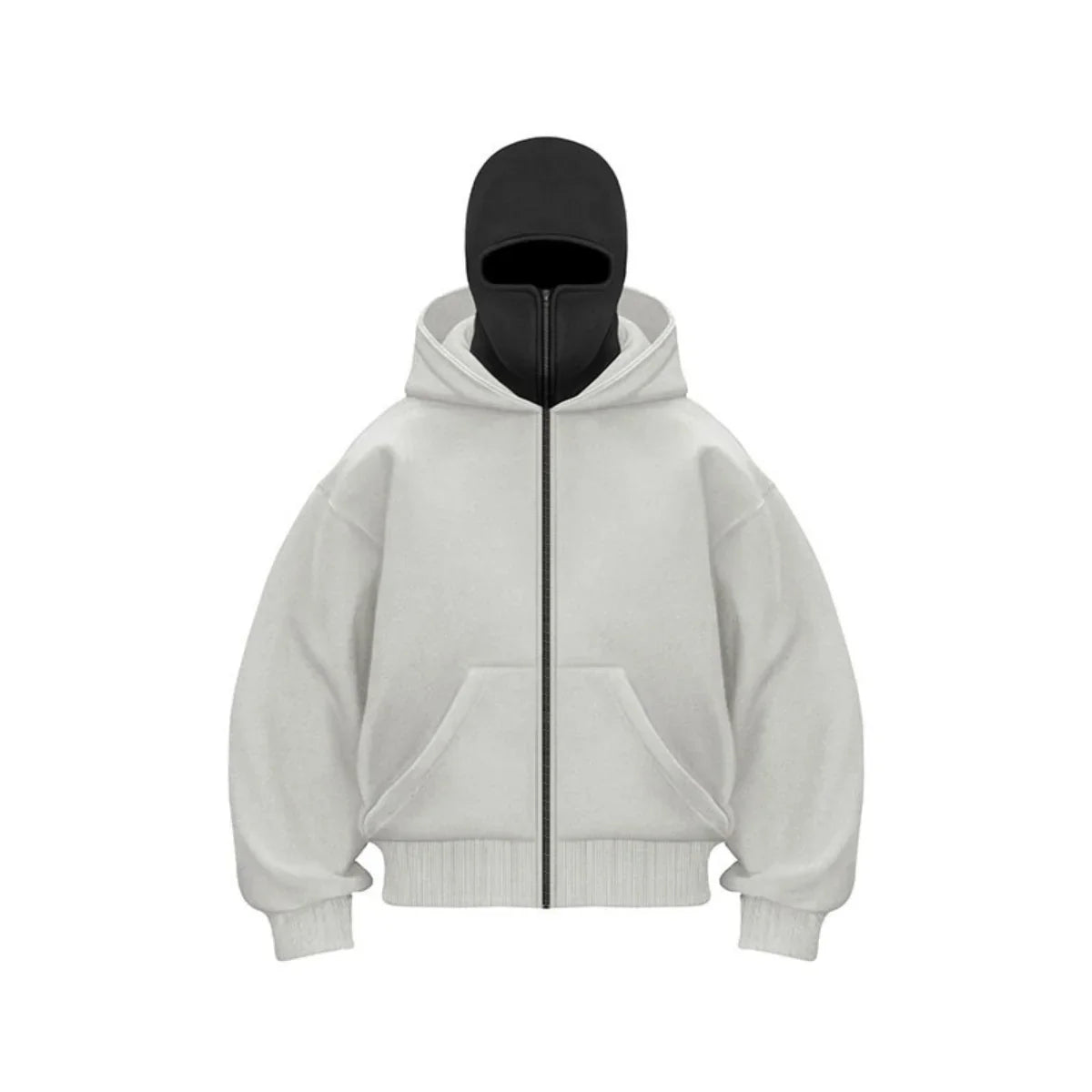 Felpa con Cappuccio Full-Zip da Uomo - Cappuccio Balaclava e Tasca a Marsupio