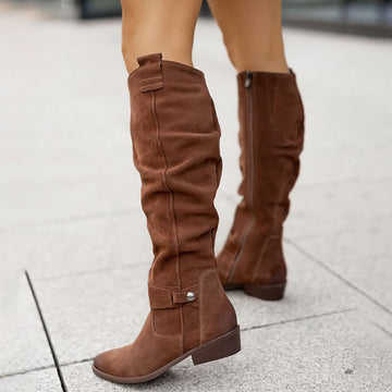 Botas hasta la rodilla para mujer - Cremallera lateral y correa