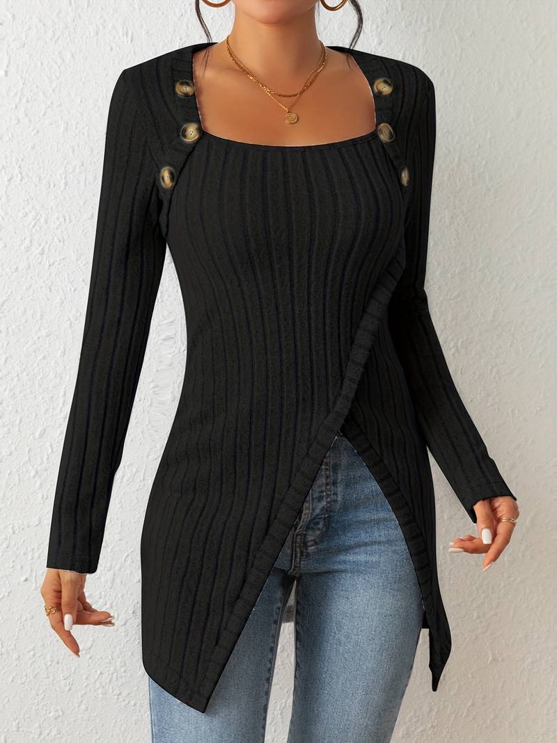 Top de mujer - Con diseño cruzado asimétrico y acabado acanalado