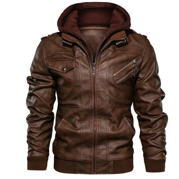 Giacca Biker in Pelle da Uomo - Cappuccio Rimovibile e Cerniera Dritta