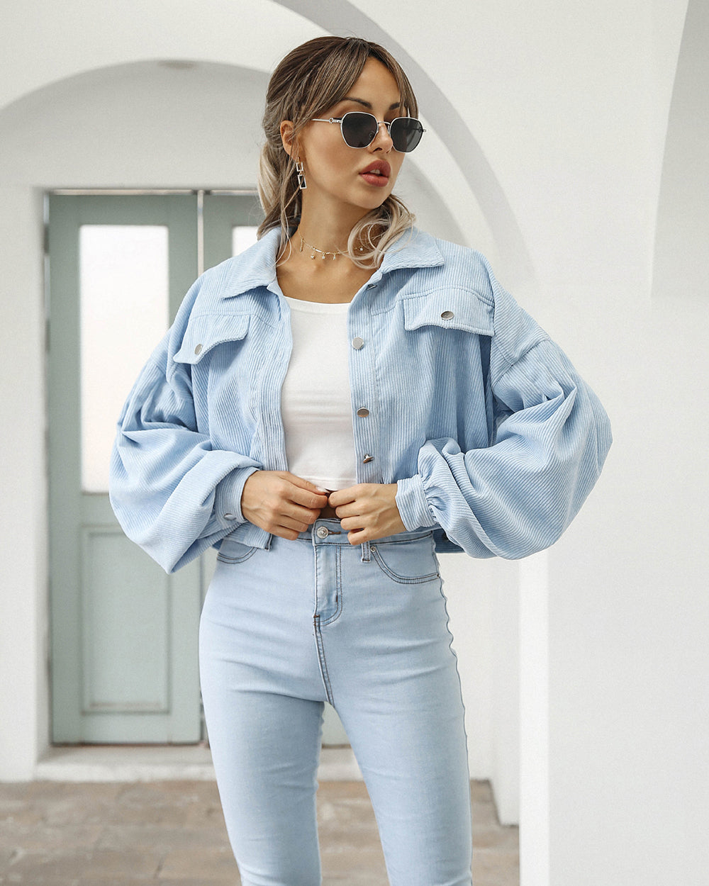 Giacca Corta Donna Oversize in Denim - Maniche a Palloncino