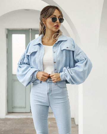 Giacca Corta Donna Oversize in Denim - Maniche a Palloncino
