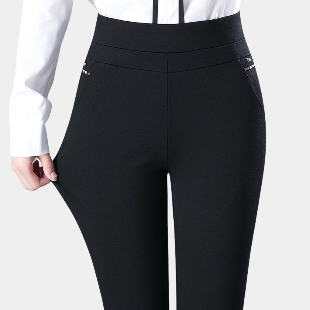 Pantalones de trabajo para mujer de talle alto - pierna ajustada con detalles de tachuelas