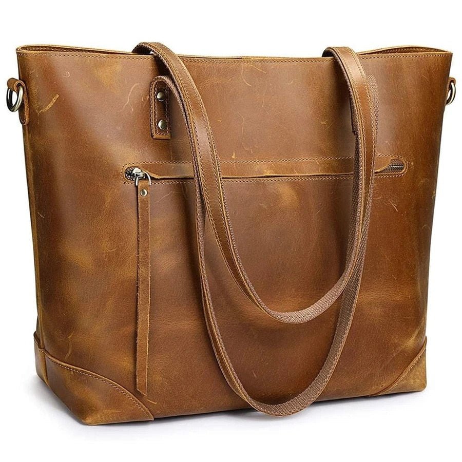 Tote Bag Vintage in Pelle da Donna - Borsa a Spalla Spaziosa ed Elegante per Tutti i Giorni