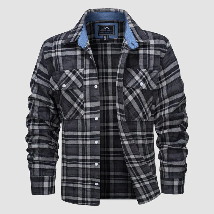 Camisa de Hombre a Cuadros - Cuello a Contraste y Bolsillos en el Pecho