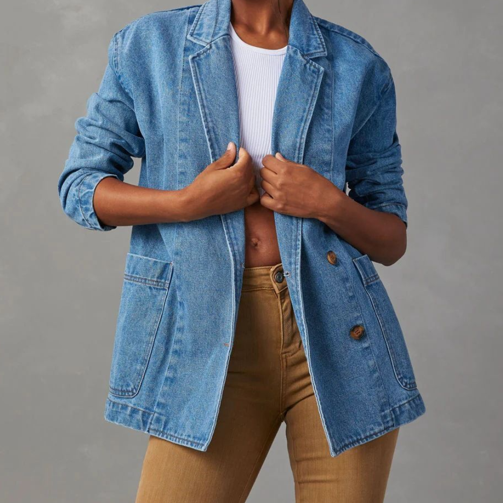 Giacca di Jeans Donna Leggera Blu - Vestibilità Ampia di Tendenza