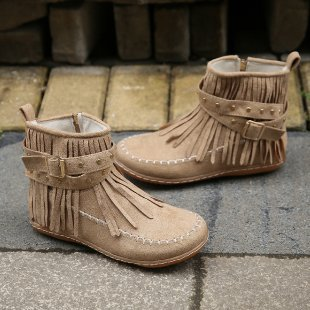 Botas vaqueras de mujer hasta el tobillo estilo bohemio - flecos, tachuelas y cremallera