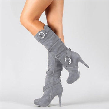 Botas hasta la rodilla para mujer – Hebilla de anillo y tacón de aguja alto