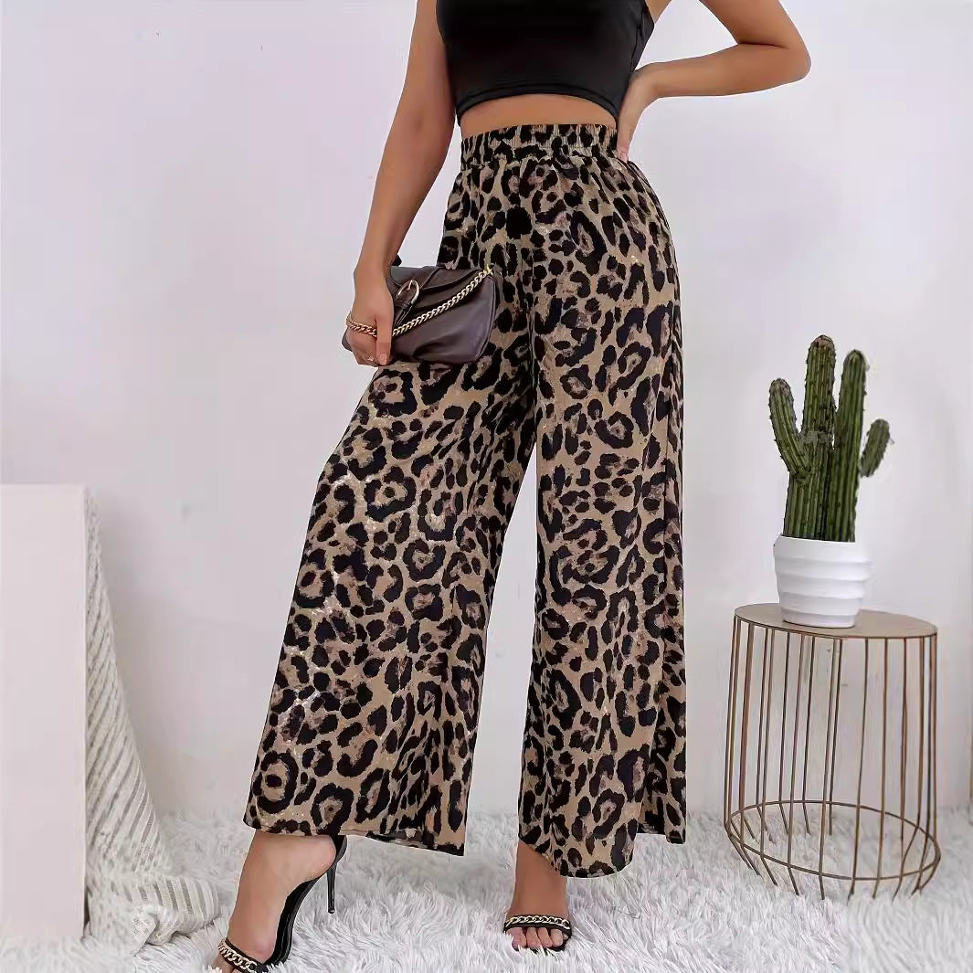 Pantaloni Donna Larghi Stampa Leopardata - Fluido & Vita Elastica