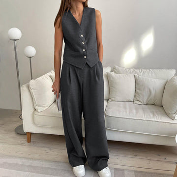 Completo Confortevole con Gilet e Pantaloni a Gamba Larga per Donna